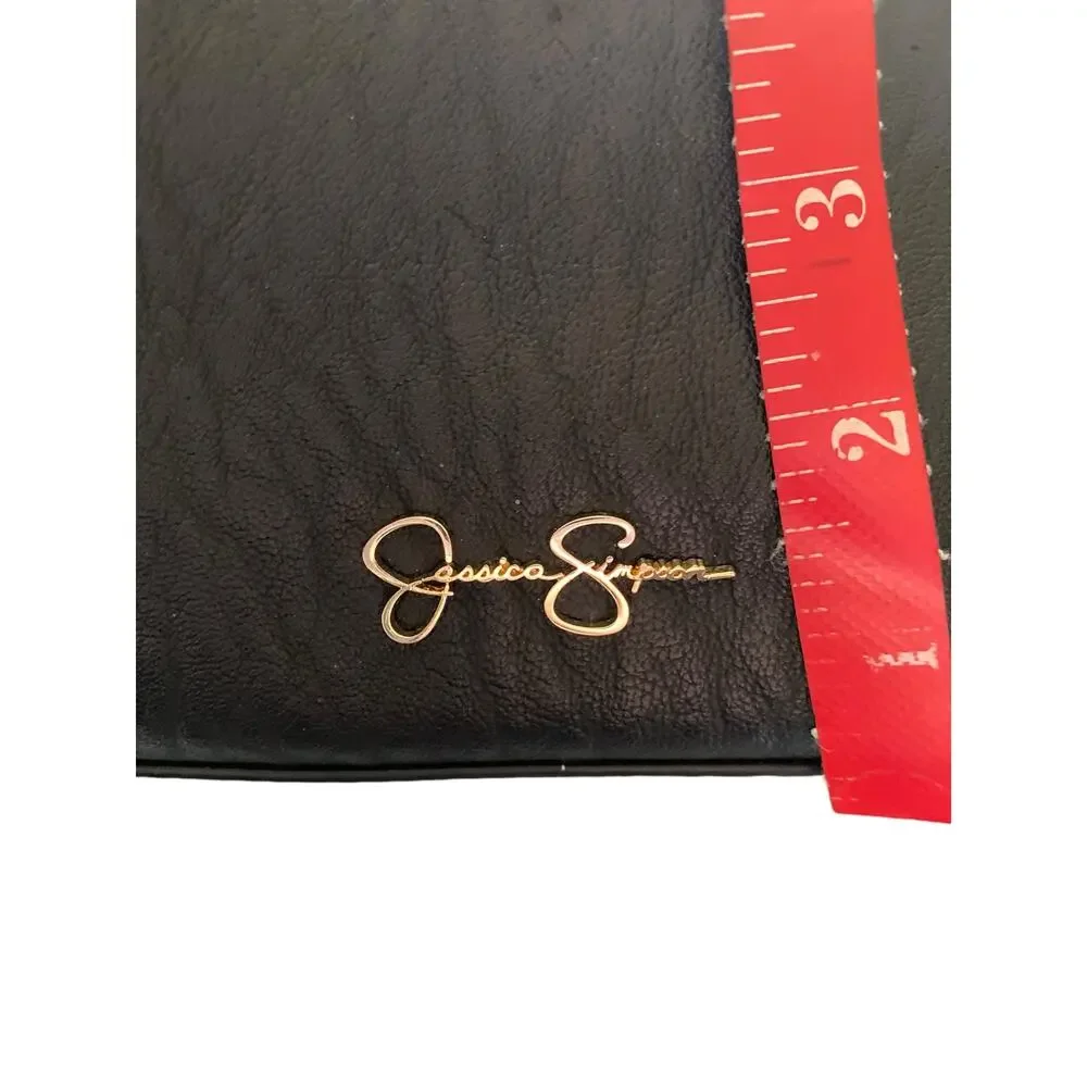 Jessica Simpson Handbag Shlder Tote Purse Blk Textured PVC Gold Chain studs